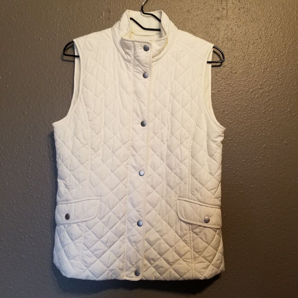 Talbots S Vest Quilted Ivory Fleece Lined Pockets Gorpcore Preppy Classic Spring